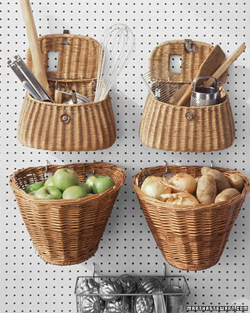 kitchen pegboard with baskets