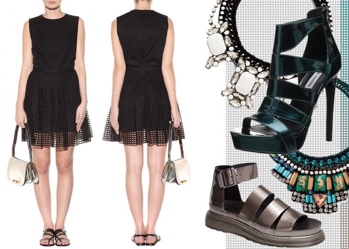 What to Wear With Carvens Black Cutout Eyelet Dress